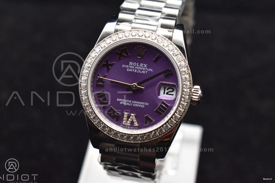 Style DateJust Markers BPF Dial on Bracelet Compact 31 278289 Purple President Ladies Steel 552 Bezel Roman 316L Diamonds 0811
